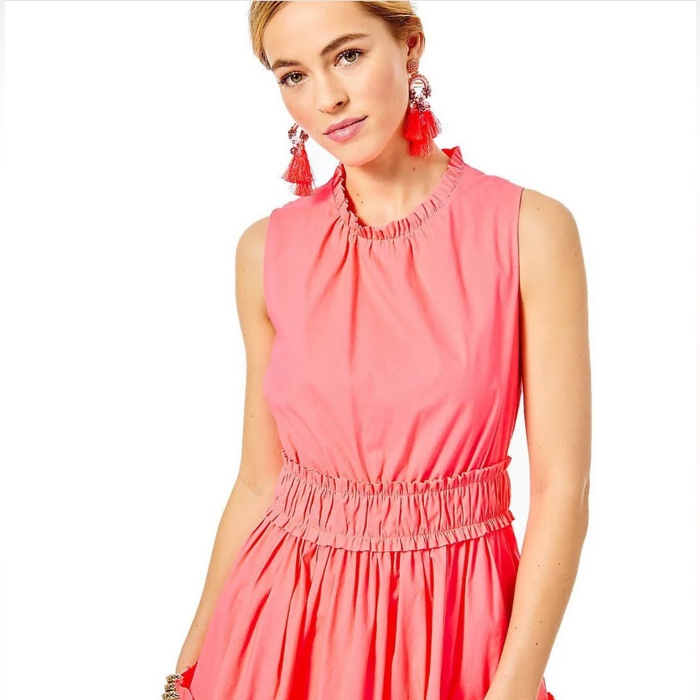 Lilly Pulitzer Elina Stretch Ruffle Dress in Coral Spritz